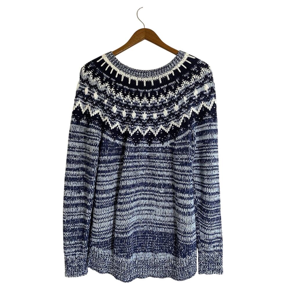 Bass Fair Isle Sweater Womens LARGE Blue White Soft Knit Long‎ Sleeve Pullover
